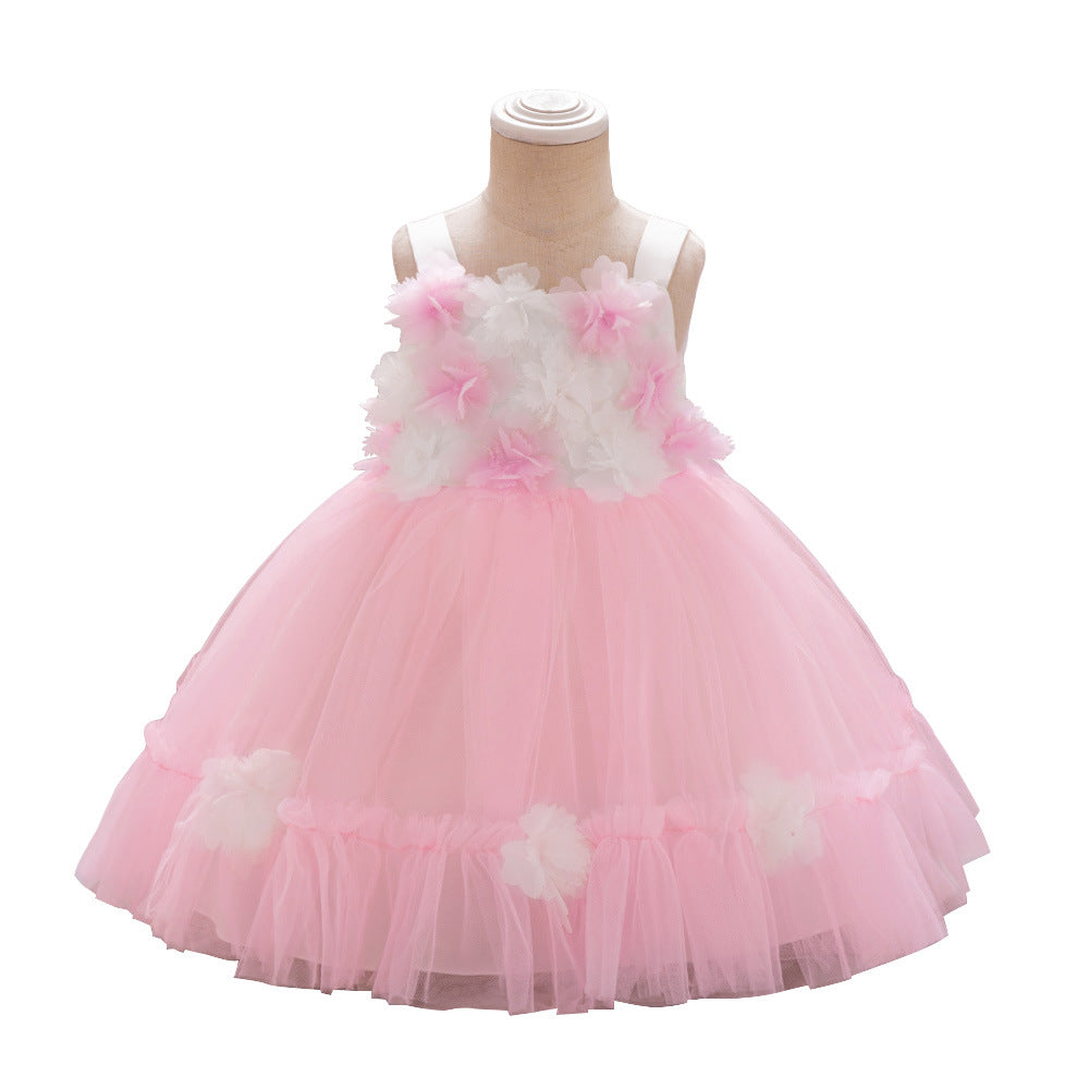 Foreign trade new children's dress fluffy yarn flower princess dress girl flower girl first birthday baby dress