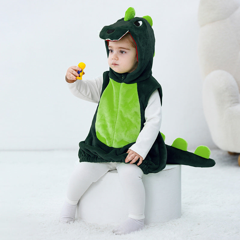 Qile Rabbit autumn new 0-3 year old baby flannel single-layer modeling Romper cartoon dinosaur modeling vest