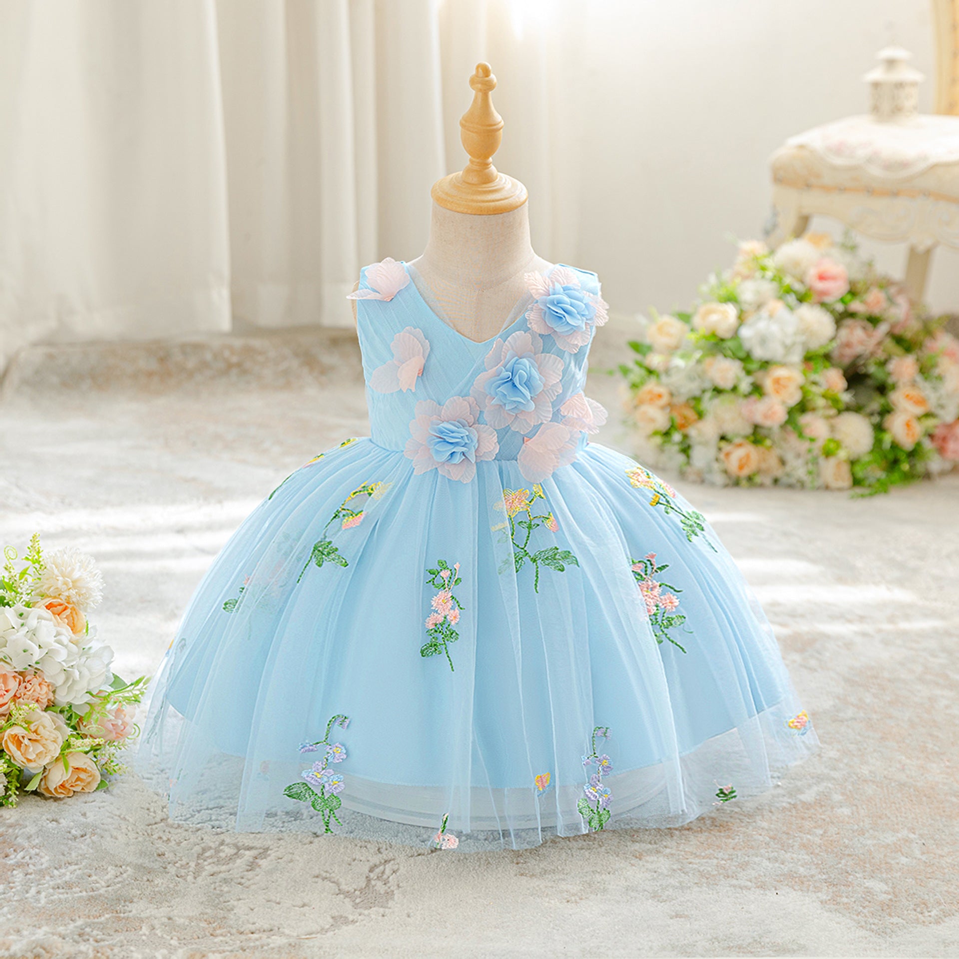 Children's fairy elf princess skirt girls light luxury high-end birthday catwalk campus host fluffy mesh skirt