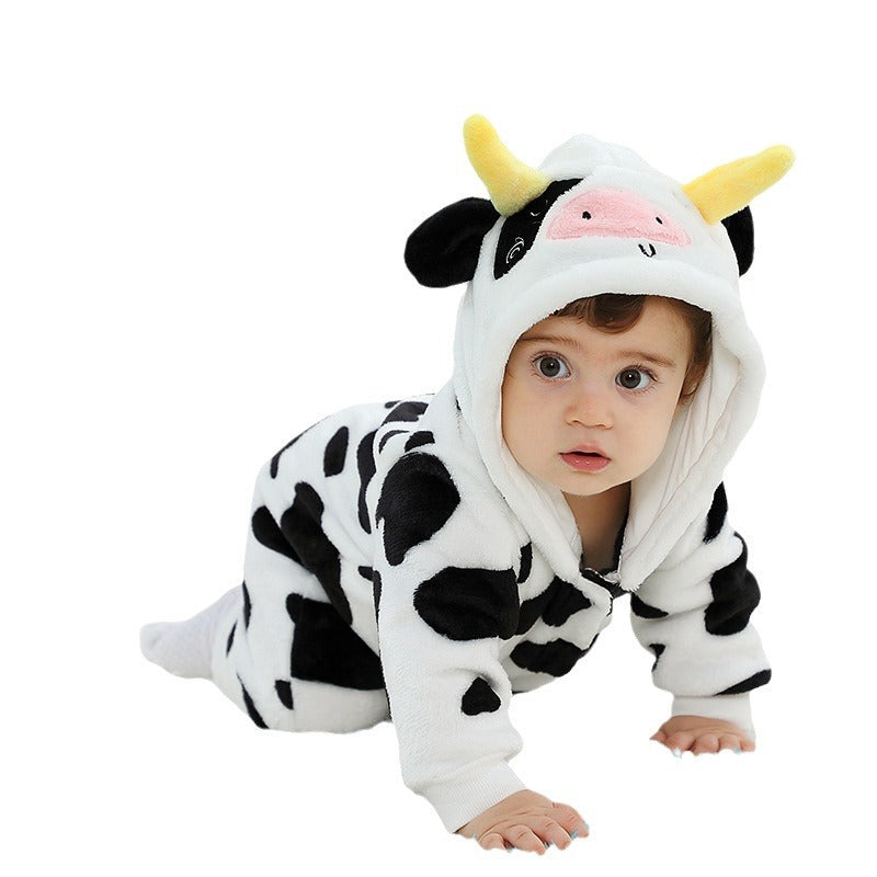 Qile Rabbit's autumn new product cute cow-shaped onesie 0-3 years old infant and toddler hooded single-layer Romper