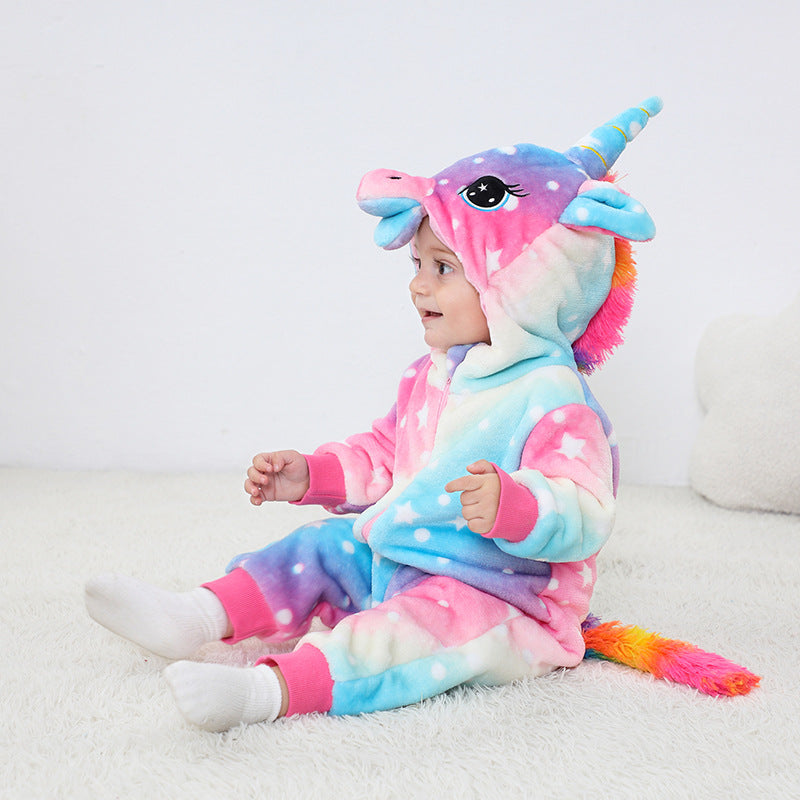 Autumn new baby flannel single-layer shape Romper unicorn shape one-piece Romper