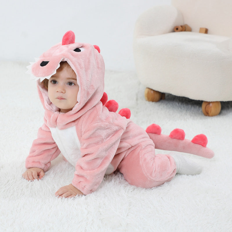 Qile Rabbit Children's Clothing Wholesale Spring New Flannel Thin Dinosaur Single Layer Romper Jumpsuit H3306