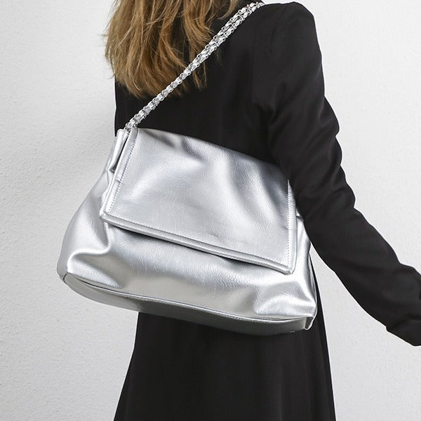 Trendy Silver Women's Shoulder Bag – Casual Chain Crossbody Bag