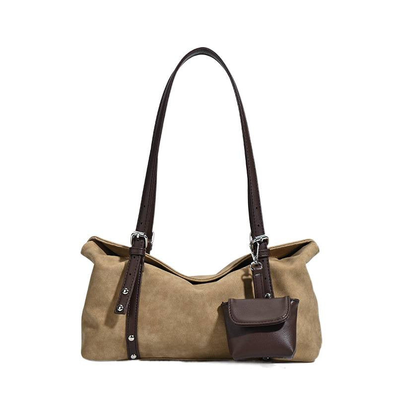 2025 new retro suede pillow bag women's autumn and winter large-capacity commuting shoulder underarm bag versatile messenger bag