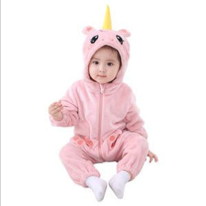 Qile Rabbit autumn new single-layer pocket cute and lively unicorn one-piece Romper