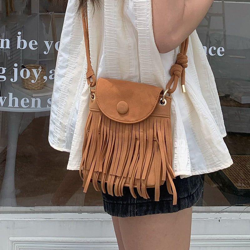 American Retro Imitation Suede Fringed Crossbody Bag