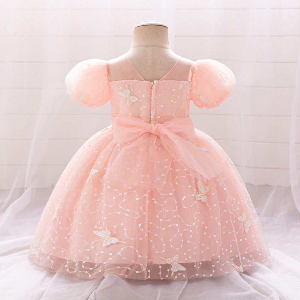 Cross-border new girls' princess dress children's dress one-year-old banquet dress wedding flower girl dress embroidered butterfly group