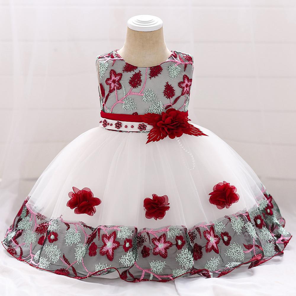 New European and American baby birthday dress infant three-dimensional flower girl dress birthday gift full moon banquet skirt