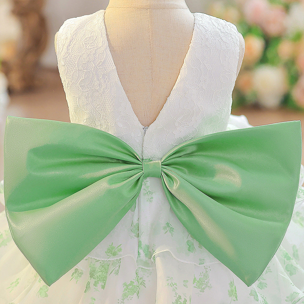 Cross-border girls dress fluffy cake dress one-year-old baby girl dress wedding dress little girl bow princess dress