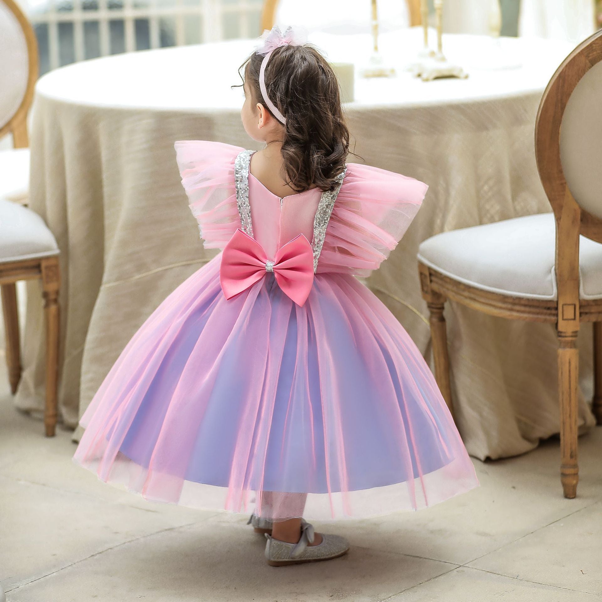 Foreign trade children's clothing first-year dress fluffy yarn sequined children's princess dress baby girl birthday dinner grab week dress