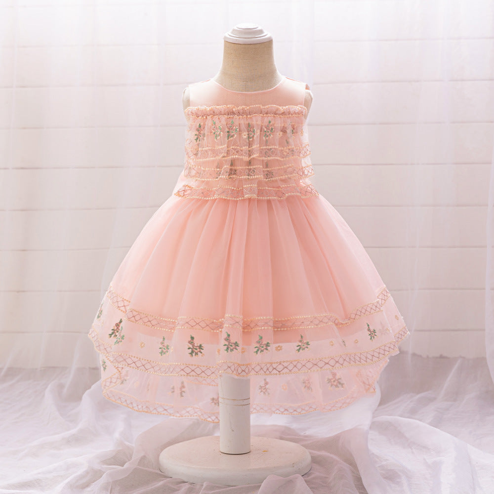 European and American new girls princess dress children's dress wedding flower girl dress trailing mesh dress summer dress