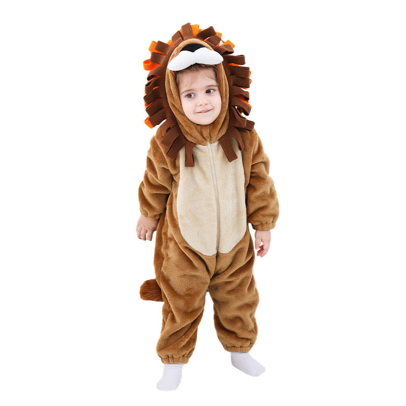 Autumn new 0-3 year old baby single-layer flannel animal-shaped Romper lion-shaped one-piece Romper