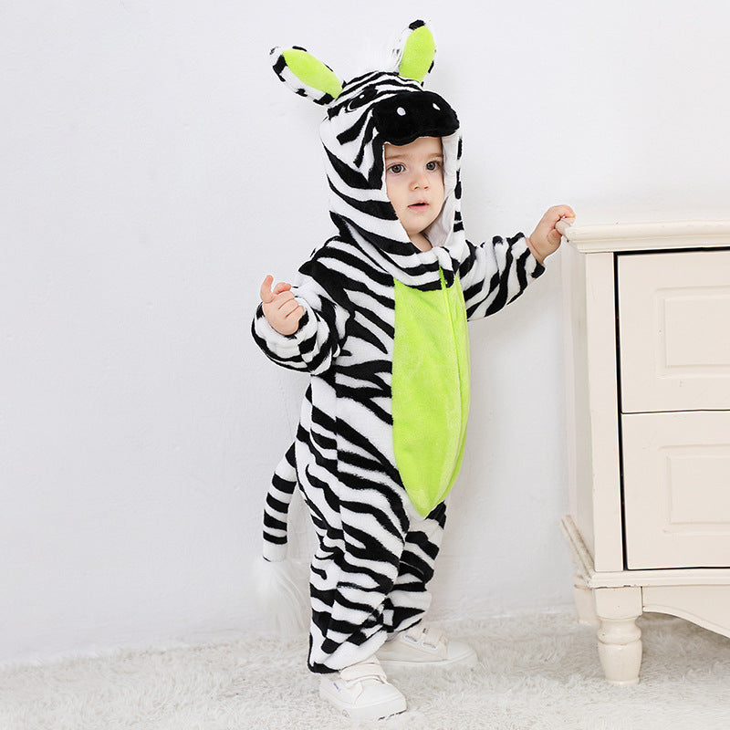 0-3 year old baby autumn new comfortable flannel animal-shaped Romper zebra-shaped one-piece Romper