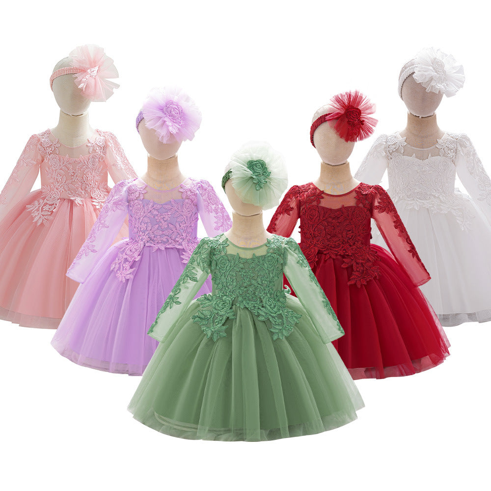 AliExpress New Infant Dress Princess Dress Long Sleeve Embroidered Mesh Fluffy Princess Dress Girls Wash Dress