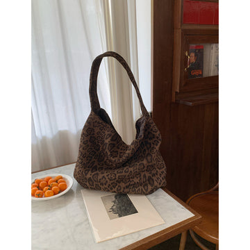 Autumn and winter suede leopard print bag women's 2025 new trendy fashion versatile retro casual commuter shoulder tote bag