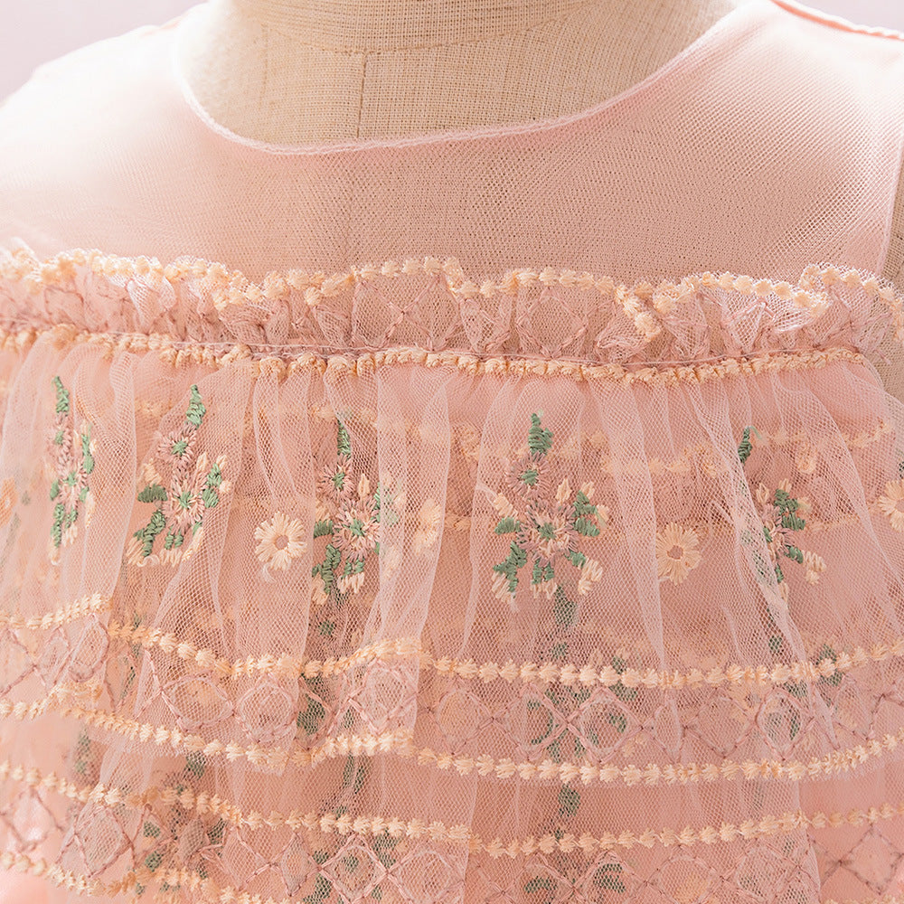 European and American new girls princess dress children's dress wedding flower girl dress trailing mesh dress summer dress