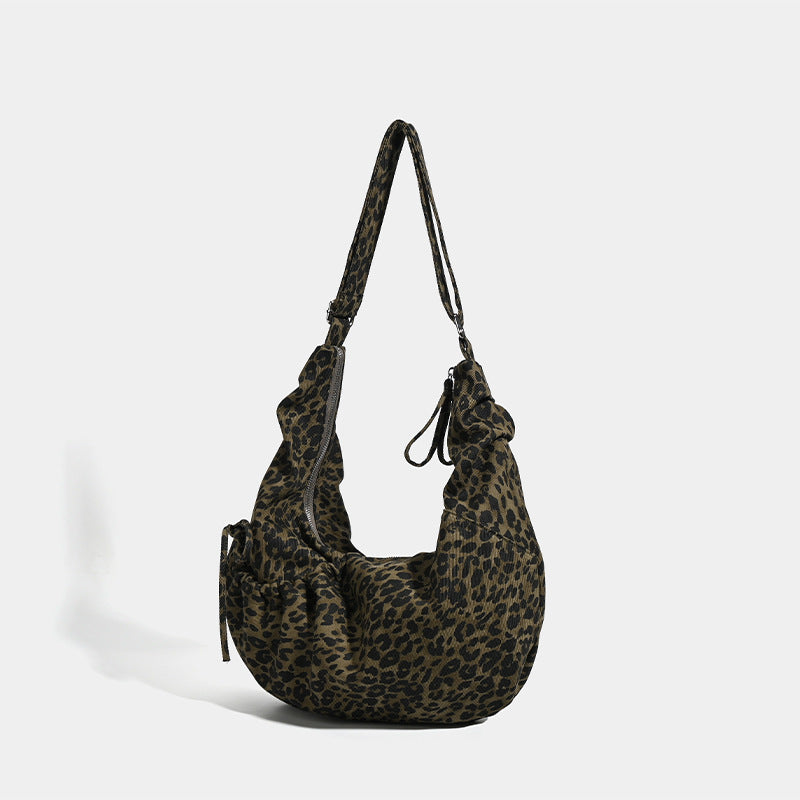 Autumn and winter fashion trend light and versatile soft canvas lazy leopard print dumpling bag large capacity casual shoulder messenger bag