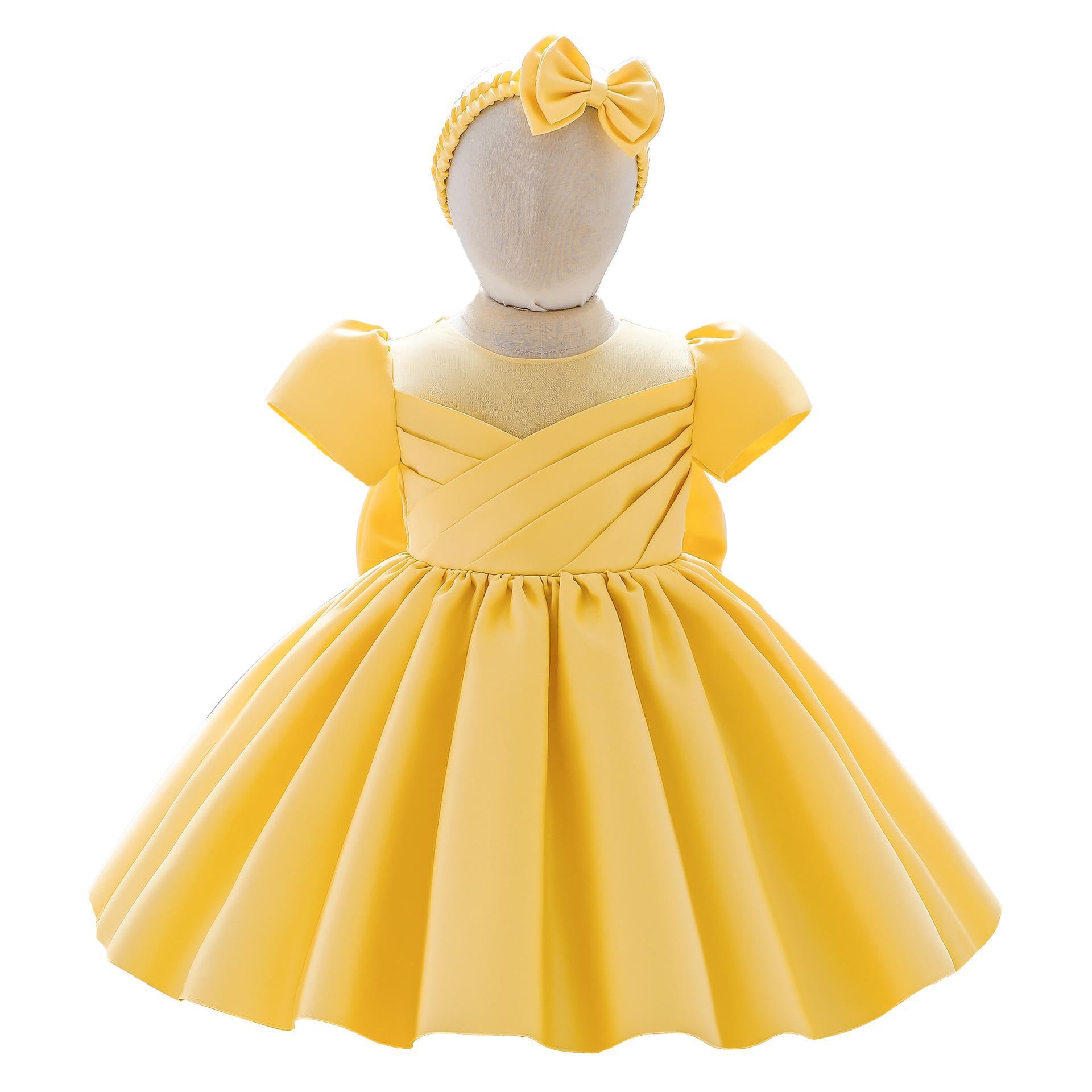 Amazon's new short-sleeved children's dress skirt, hair accessories, big bow girls' birthday party birthday dress