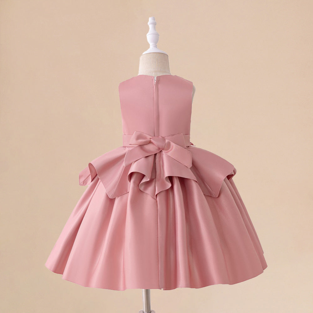 Summer children's dress princess dress cross-border new medium and small children's satin dress sleeveless three-dimensional applique performance clothes