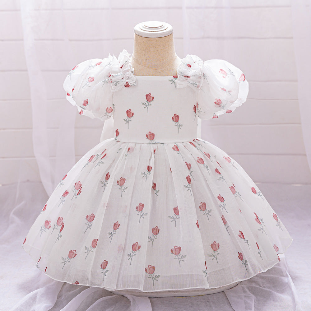 New girls' dress princess dress baby's first birthday party washing dress floral bow girls dress
