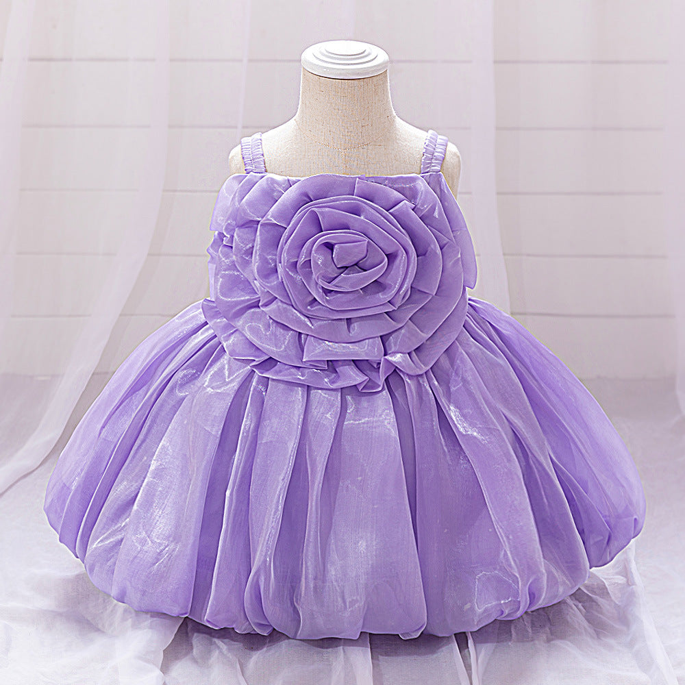 2025 New Children's Dress Bud Princess Dress Water Gloss Satin Dress Three-dimensional Flower Girls Dress Yearly Dress Dress