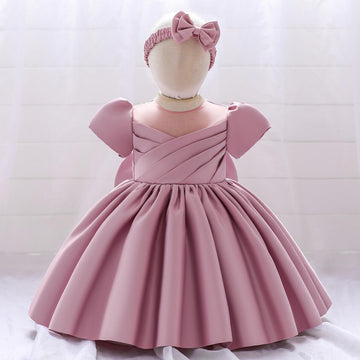 Amazon's new short-sleeved children's dress skirt, hair accessories, big bow girls' birthday party birthday dress