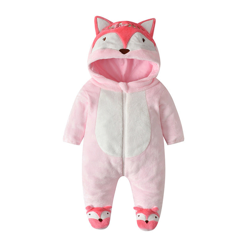 Qile Rabbit autumn new comfortable and casual cute flannel baby climbing clothes fox pattern going out clothes 0-3 years old