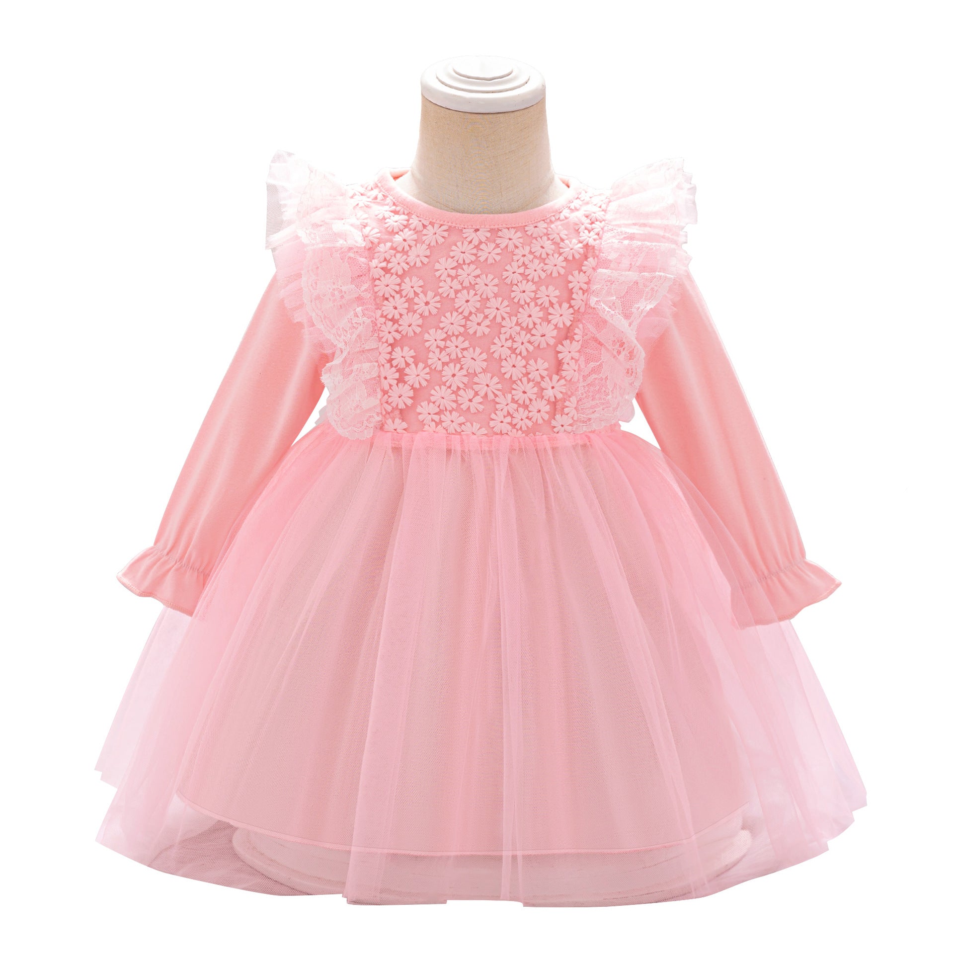 Wholesale New Infant Dress Long Sleeve Mesh Splicing Fluffy Princess Skirt Full Moon Banquet Pink Dress