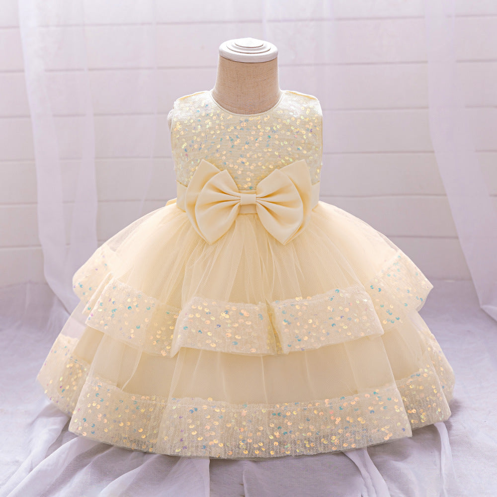 Amazon Summer Infant Dress Sequined Bow Princess Dress Baby Year's Eve Banquet Skin Wash Dress