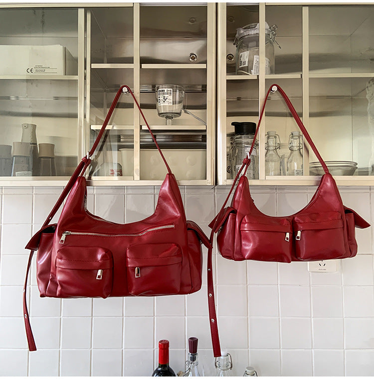 Korean niche hottie fan car bag 2025 retro multi-pocket underarm bag college student going out shoulder tote bag