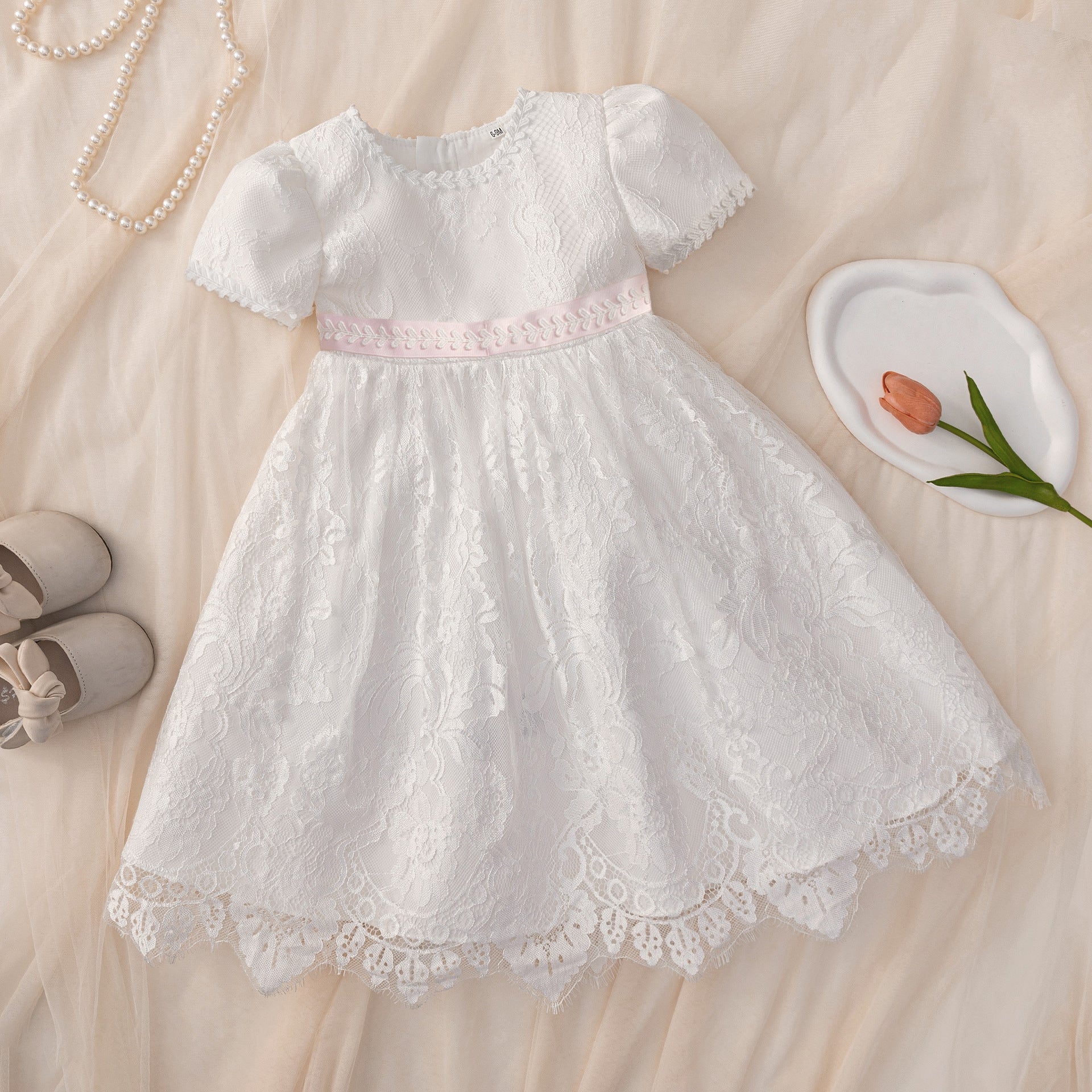Cross-border one-year-old baby embroidered mesh tutu skirt infant bubble sleeve dress skirt girls 100th birthday dress