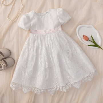 Cross-border one-year-old baby embroidered mesh tutu skirt infant bubble sleeve dress skirt girls 100th birthday dress