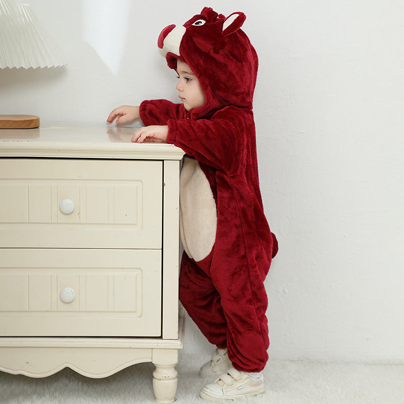 Autumn new baby flannel comfortable styling Romper cute bear styling one-piece Romper