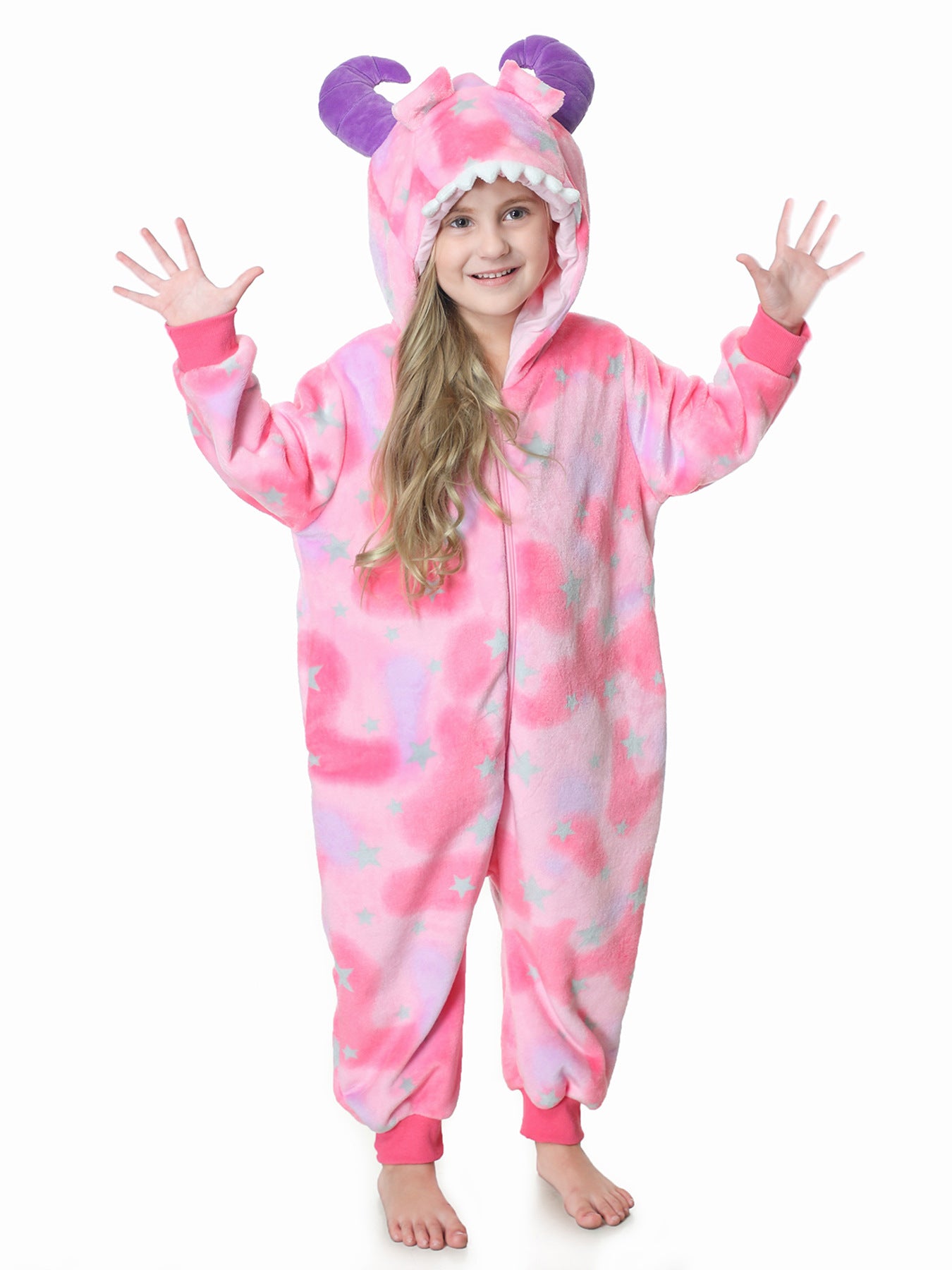 Autumn new children's cartoon styling clothes flannel single-layer tie-dye multi-color, monster styling onesie