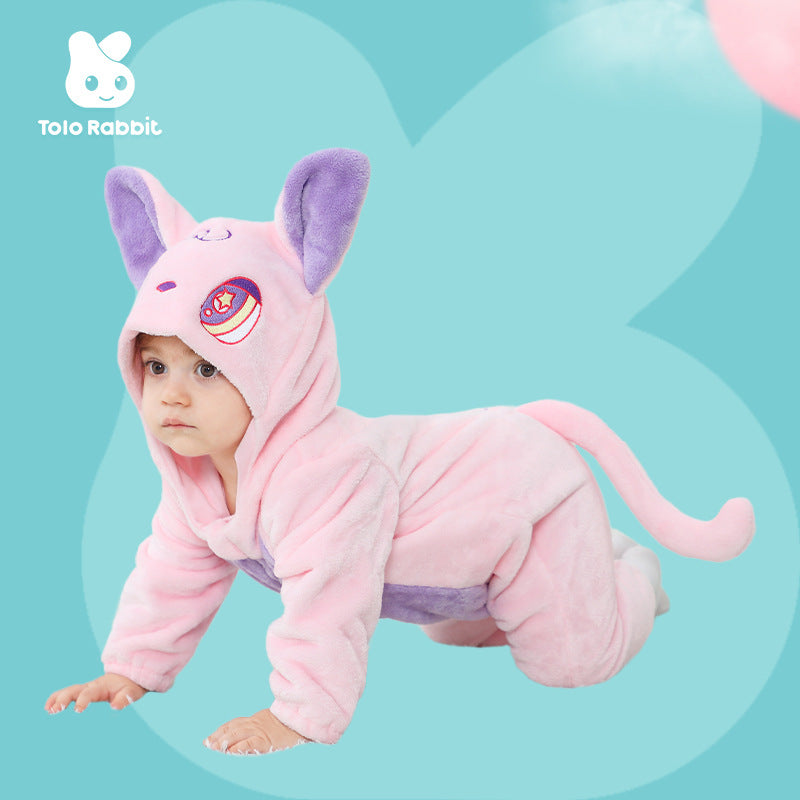 Autumn new infant and toddler comfortable flannel single-layer styling Romper cartoon cat and cat styling one-piece Romper