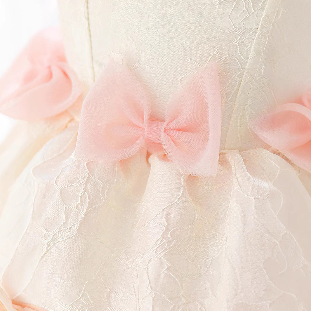 Girls party dress 2025 new children's birthday princess dress little girl bow foreign fluffy gauze skirt