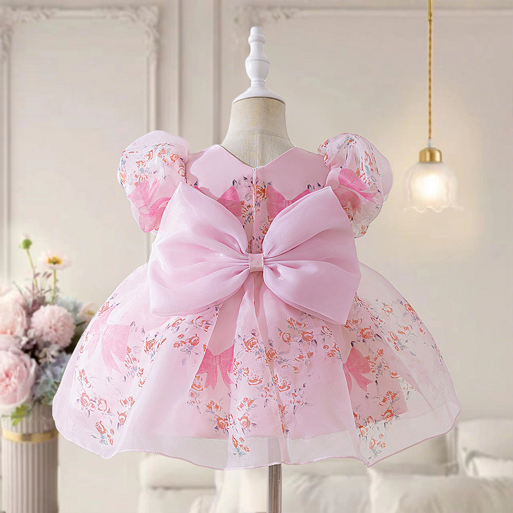 2025 new foreign trade children's dress printed flower child wedding dress skirt catwalk small host evening dress princess dress