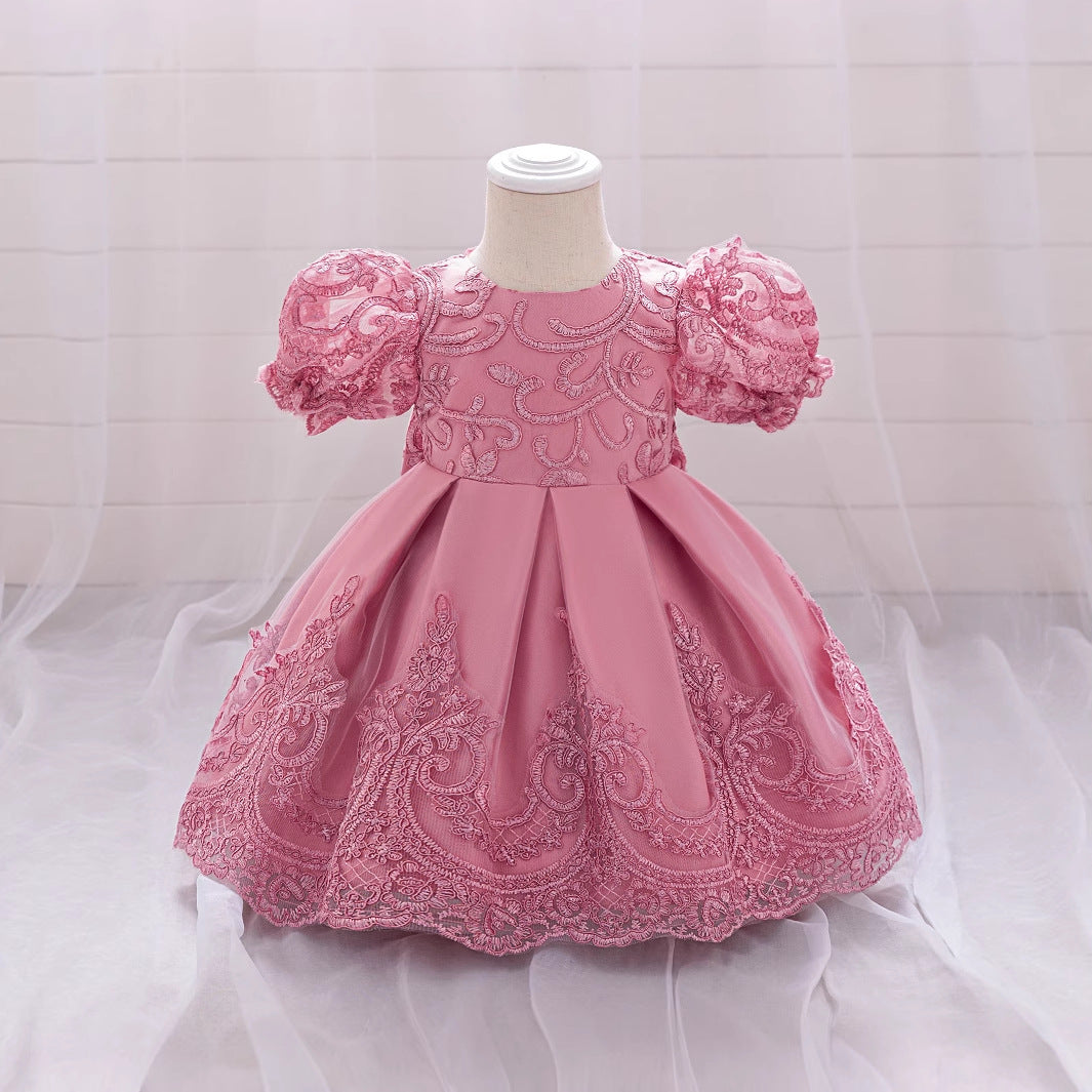 Baby girl embroidered princess dress bubble sleeve dress girls birthday dress, birthday foreign style grab week, princess dress