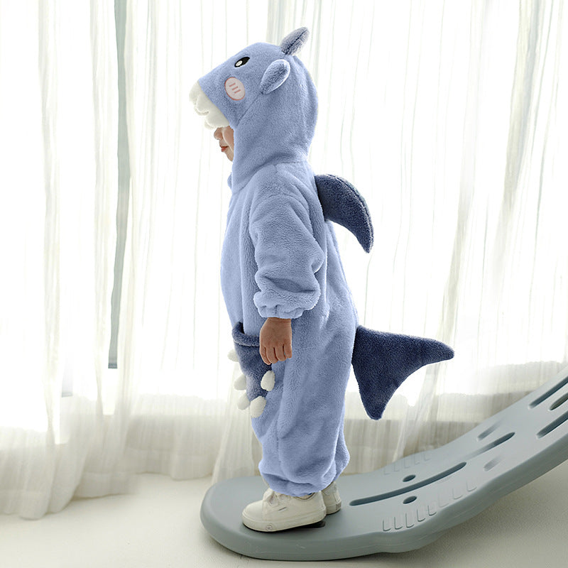 Infants and toddlers autumn new single-layer styling Romper cute shark styling one-piece Romper with tail