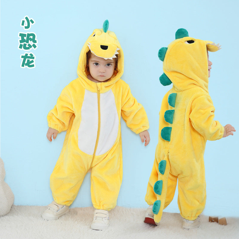 Qile Rabbit Children's Clothing Wholesale Spring and Autumn New Flannel Thin Dinosaur Single-layer Romper Jumpsuit