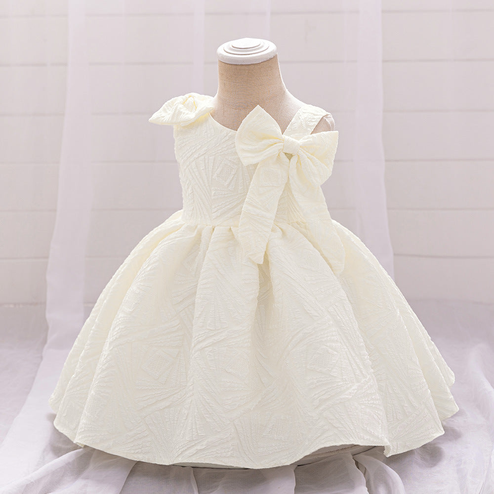 Linson's new infant dress, baby birthday party wash dress, slanted shoulder bow princess dress