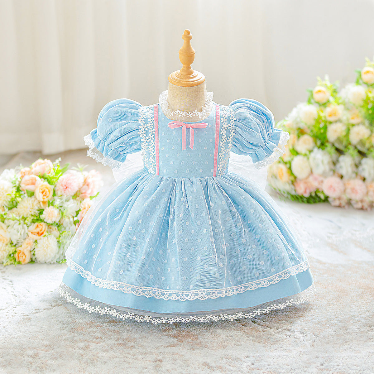 Spot Lolita Princess Dress Girls Kulomie Dress Summer Children's Lace Mesh Dress Dress