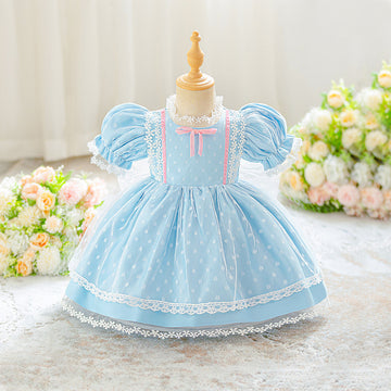 Spot Lolita Princess Dress Girls Kulomie Dress Summer Children's Lace Mesh Dress Dress