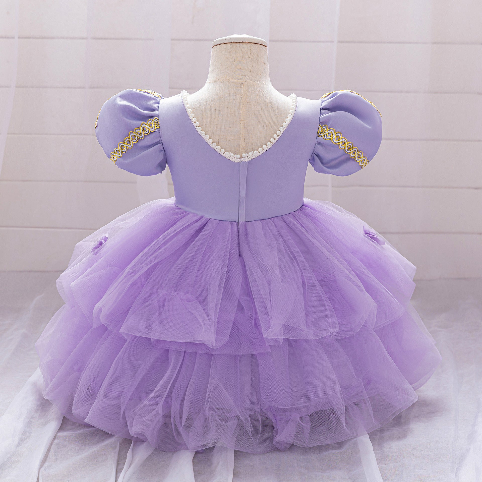 Cross-border TikTok hot-selling baby girl children's performance clothes cosplay sleeping beauty bubble sleeves fluffy princess dress