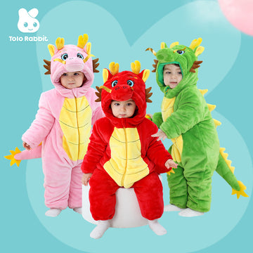 Winter new infant male treasure female treasure cute personality Chinese dragon shape flannel thickened warm Romper