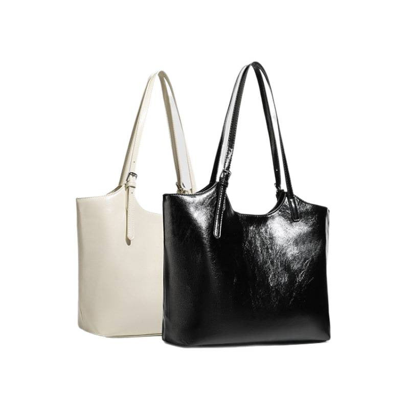 New simple oil wax leather shoulder bag large capacity tote bag fashion daily commuting versatile casual shoulder bag women