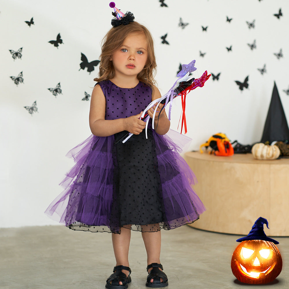 European and American children's Halloween dresses, party role-playing infant princess dresses, mesh stitching tutu skirts