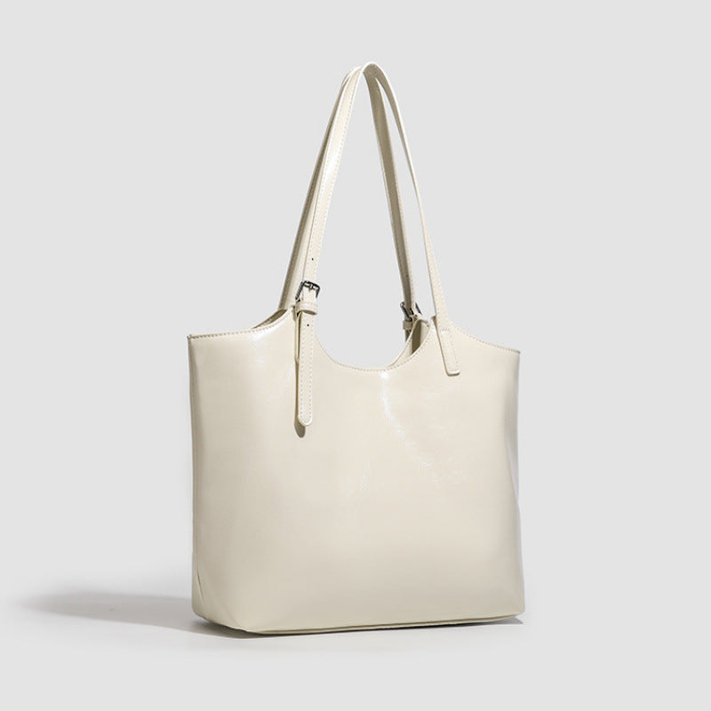 New simple oil wax leather shoulder bag large capacity tote bag fashion daily commuting versatile casual shoulder bag women