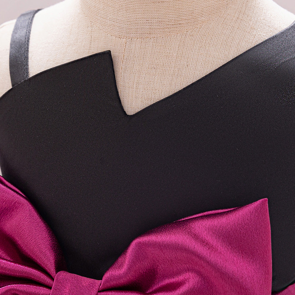 Cross-border new one-year-old dress skirt bow dress slanted shoulder dress baby dress catwalk princess dress