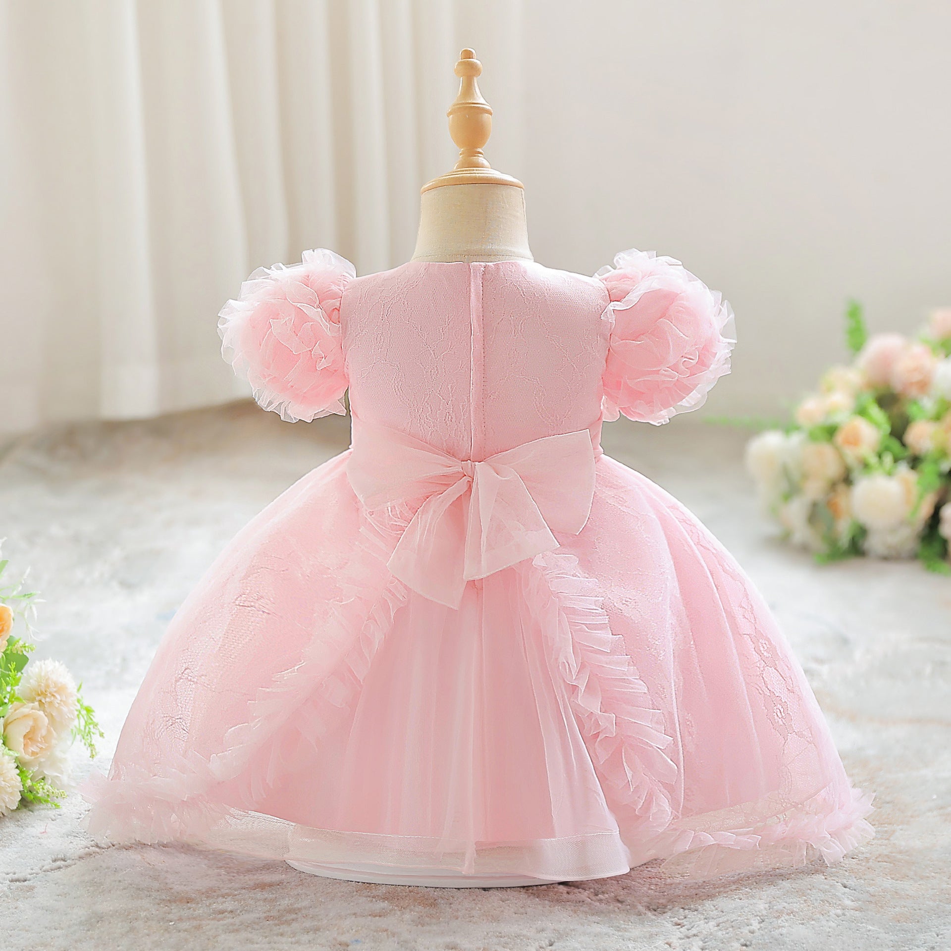 New Girls Princess Dress Bow Dress Mesh Tucker Dress Birthday Prom Children's Dress Performance Dress